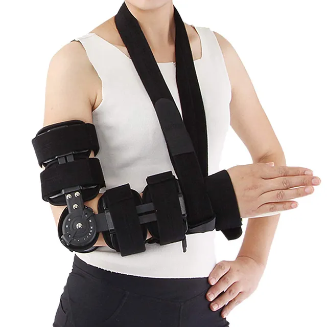 Órtesis articulada de codo con cabestrillo de soporte ajustable, control angular y sujeción ergonómica